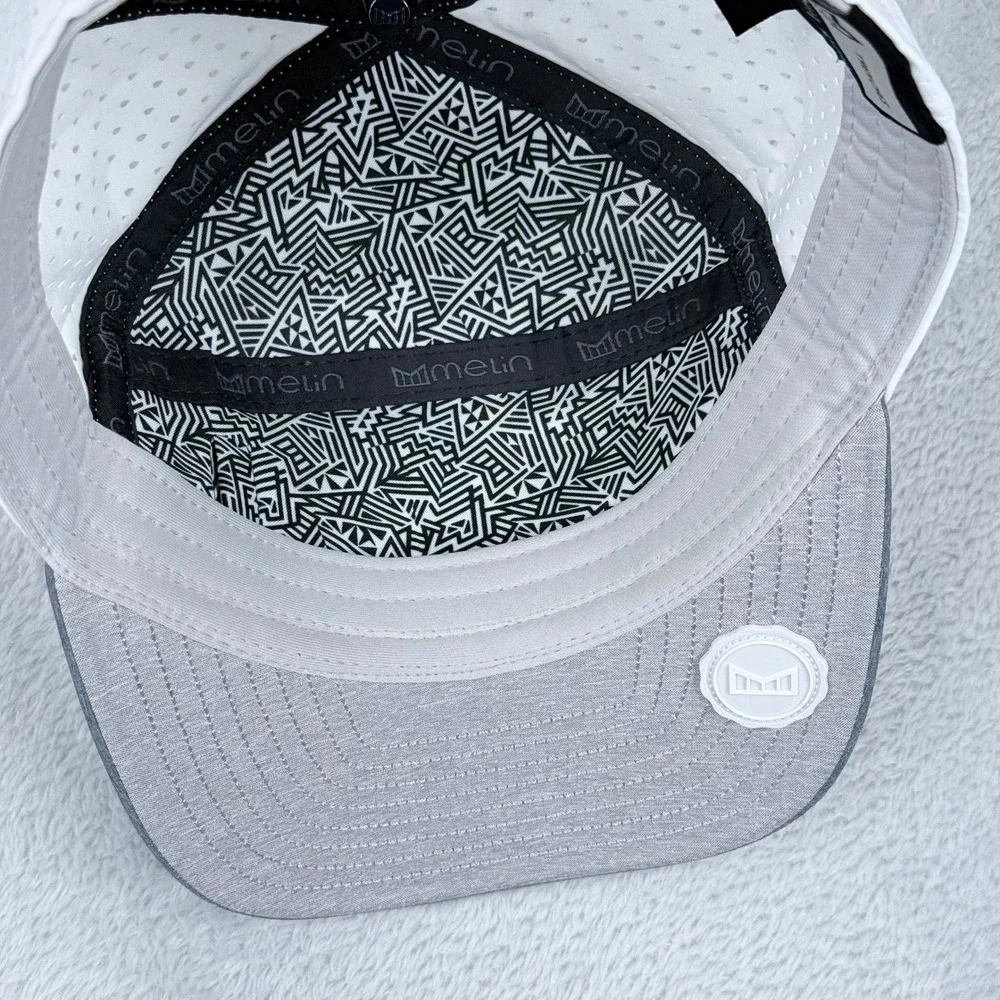 Melin Trenches Hydro Hat Mens 58cm Grey White Water Resistant Snapback Cap Golf